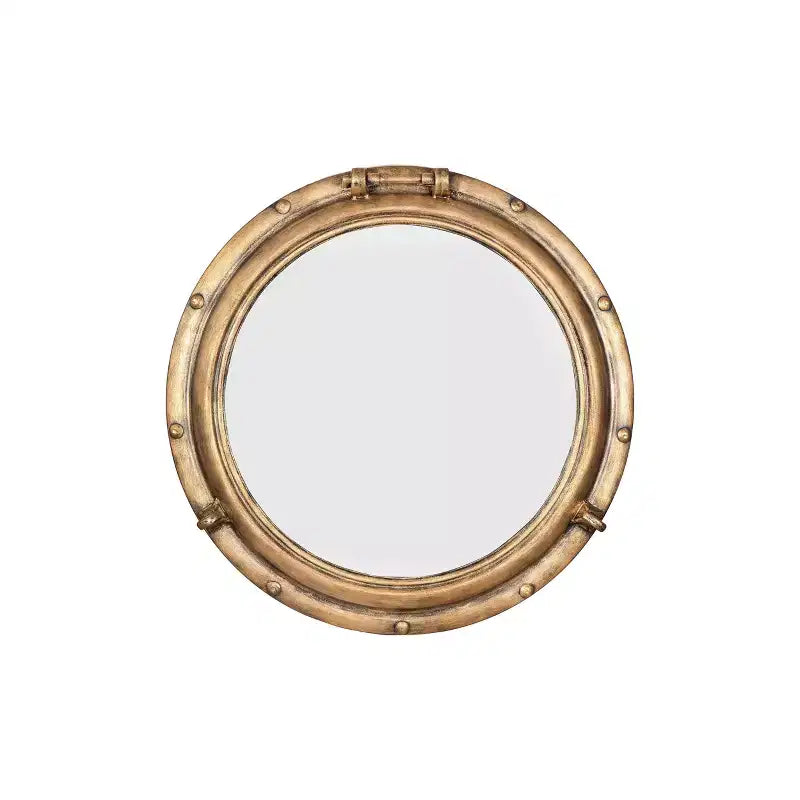 22" Round Distressed Metal Porthole Mirror Gold - Storied Home: Modern Style, No Assembly, Wall Mounted