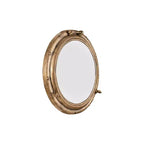22" Round Distressed Metal Porthole Mirror Gold - Modern Style, No Assembly, Wall Mounted