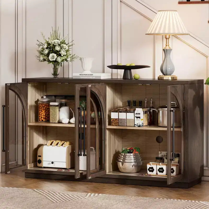 4-Door Large Storage Sideboard Buffet Cabinet with Glass Doors