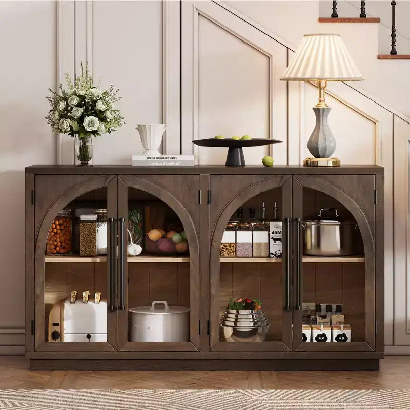 4-Door Large Storage Sideboard Buffet Cabinet with Glass Doors