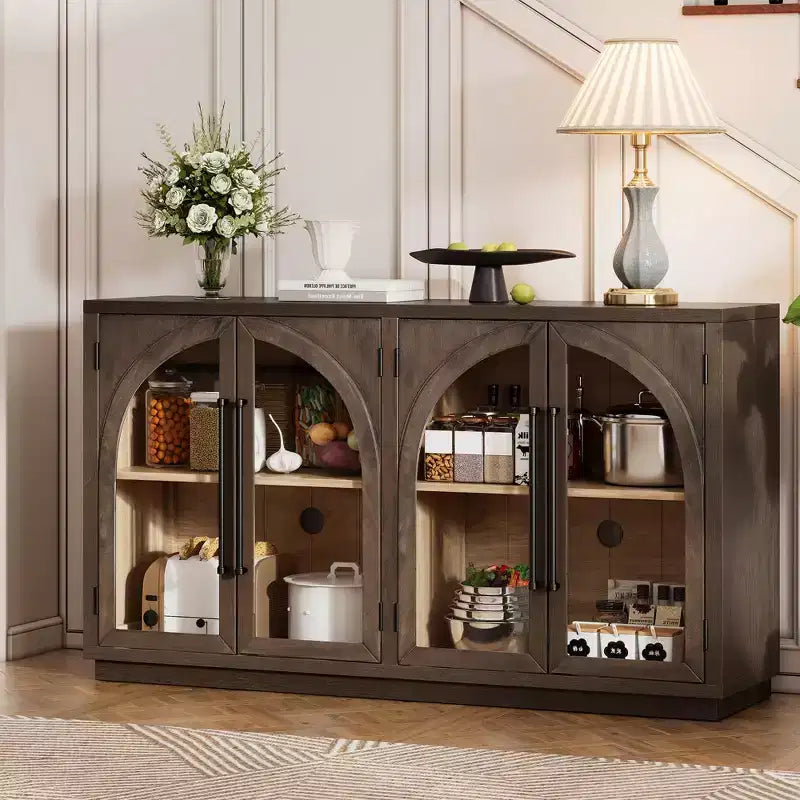 4-Door Large Storage Sideboard Buffet Cabinet with Glass Doors