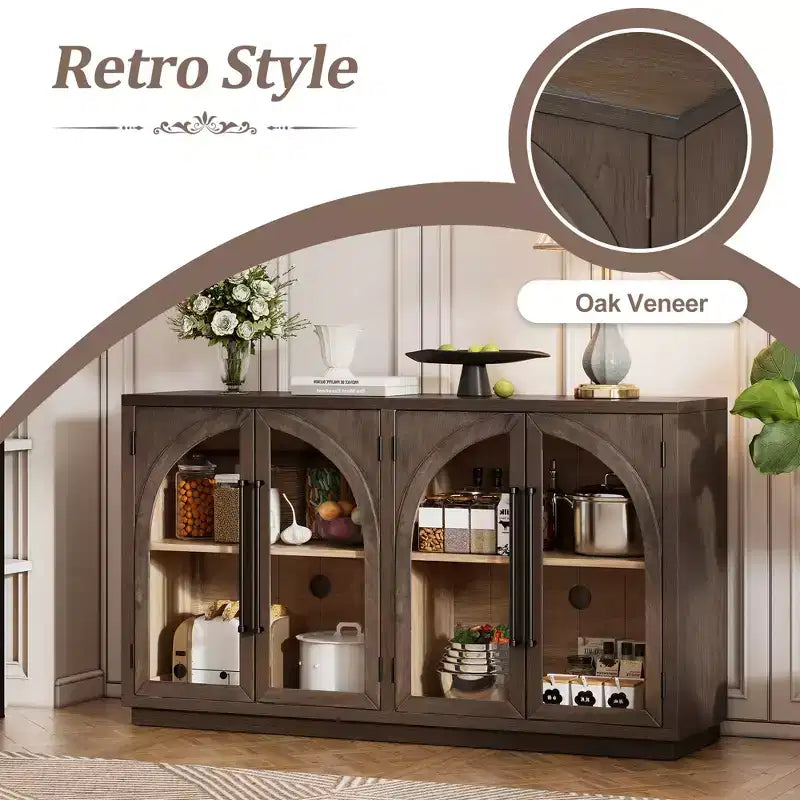 4-Door Large Storage Sideboard Buffet Cabinet with Glass Doors