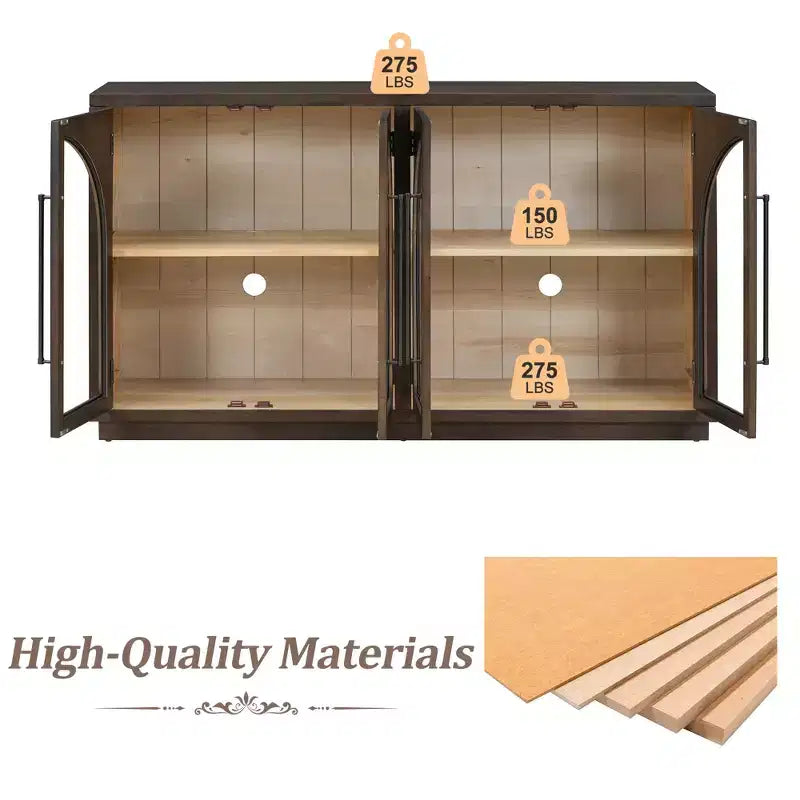 4-Door Large Storage Sideboard Buffet Cabinet with Glass Doors