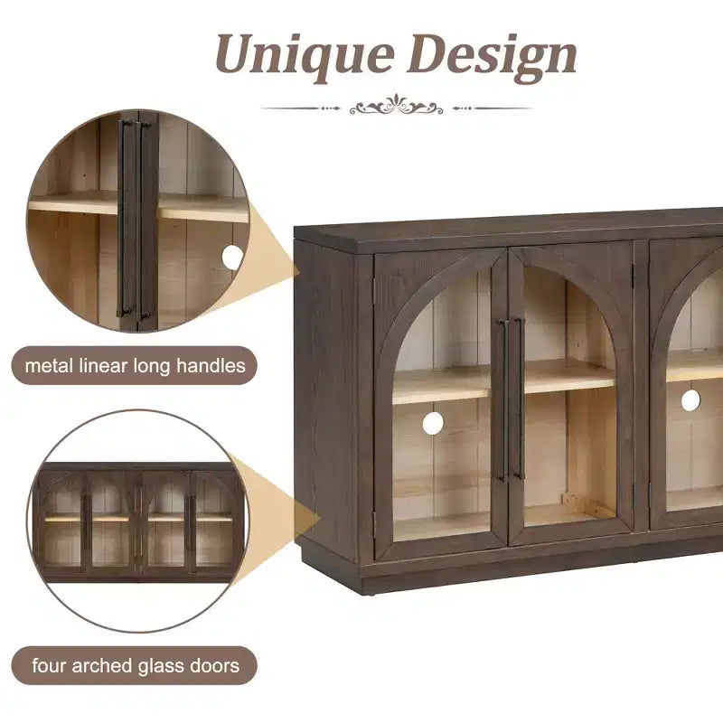 4-Door Large Storage Sideboard Buffet Cabinet with Glass Doors