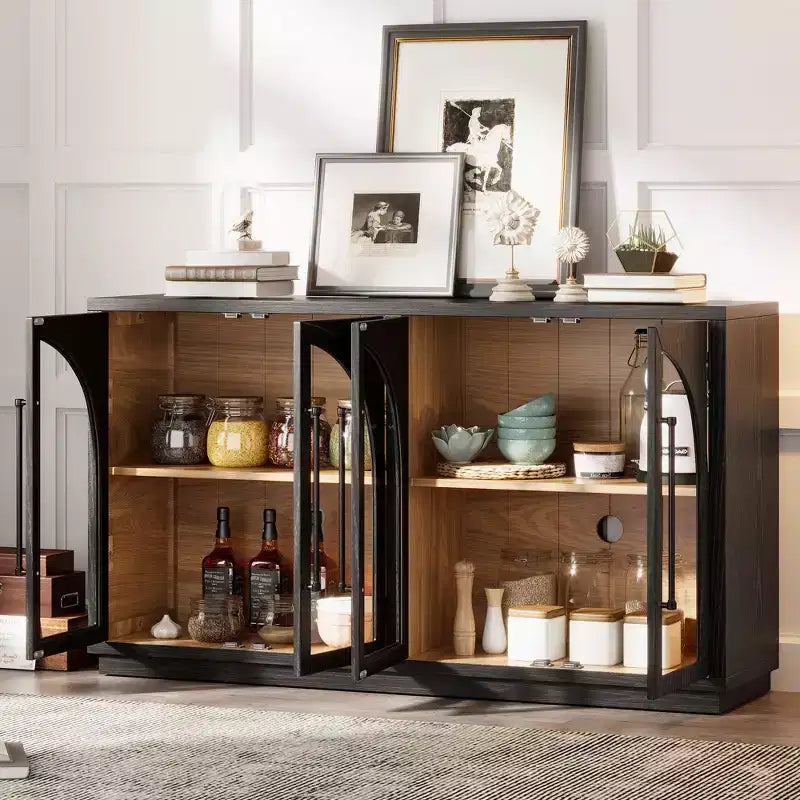 4-Door Large Storage Sideboard Buffet Cabinet with Glass Doors