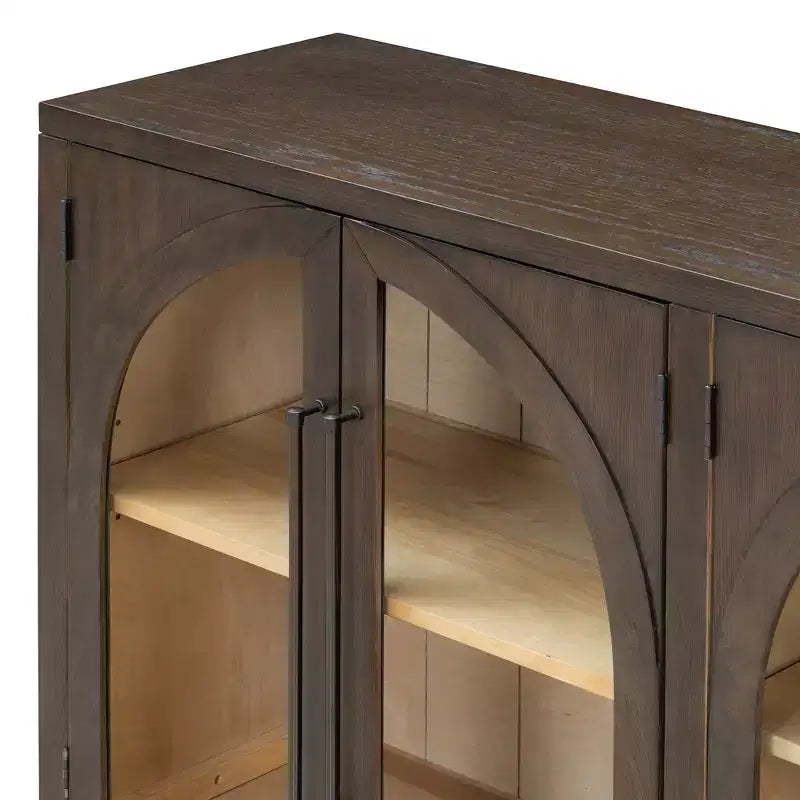 4-Door Large Storage Sideboard Buffet Cabinet with Glass Doors