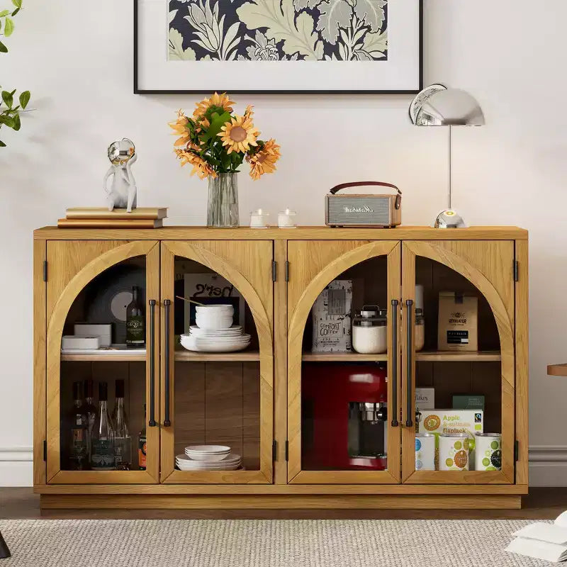 4-Door Large Storage Sideboard Buffet Cabinet with Glass Doors