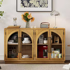 4-Door Large Storage Sideboard Buffet Cabinet with Glass Doors