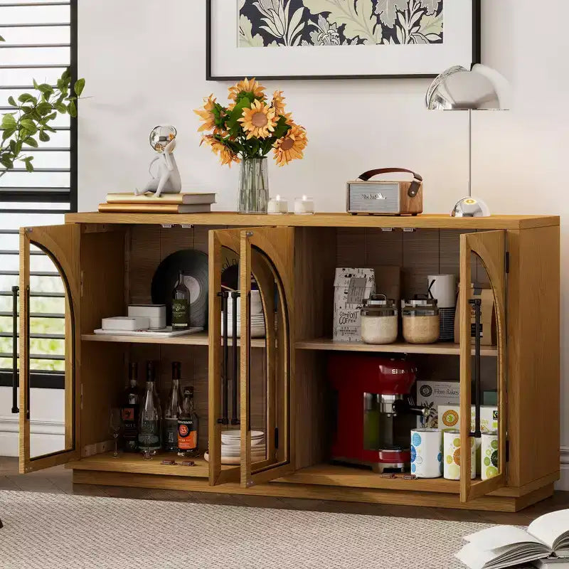 4-Door Large Storage Sideboard Buffet Cabinet with Glass Doors