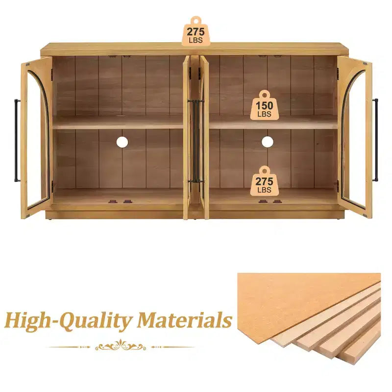 4-Door Large Storage Sideboard Buffet Cabinet with Glass Doors