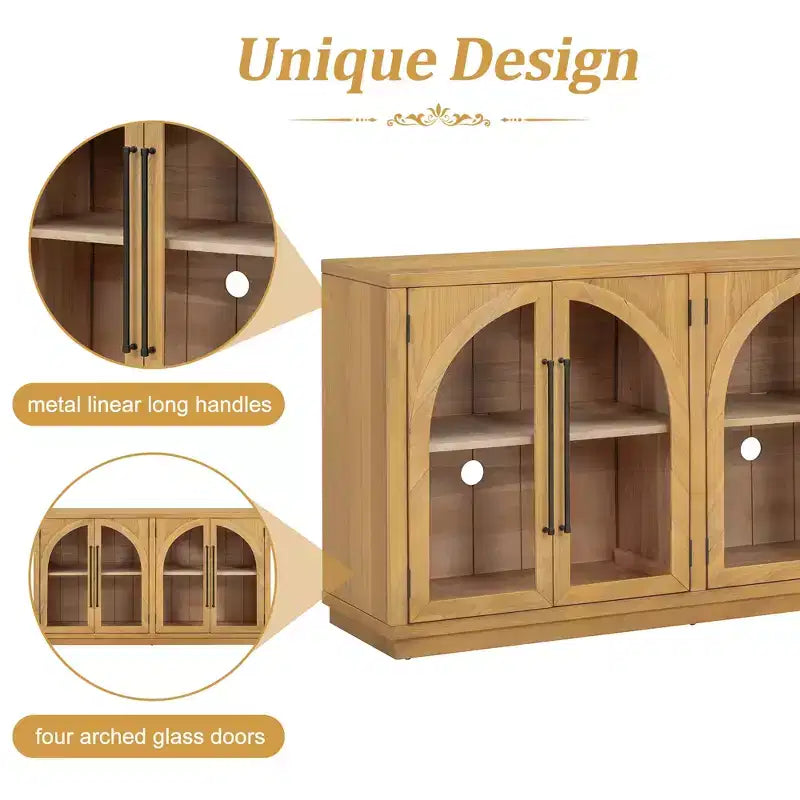 4-Door Large Storage Sideboard Buffet Cabinet with Glass Doors