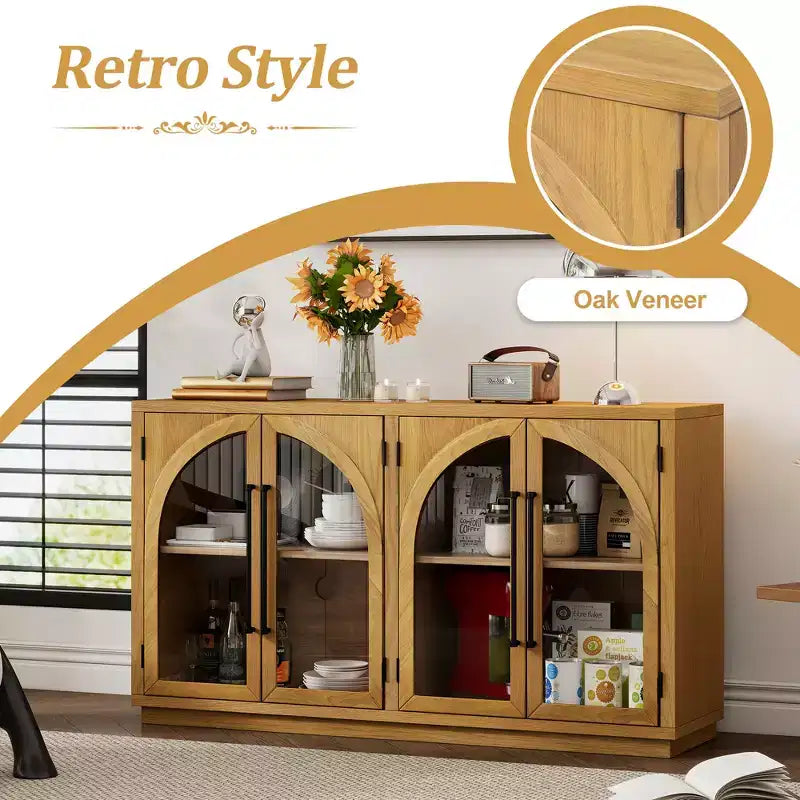 4-Door Large Storage Sideboard Buffet Cabinet with Glass Doors