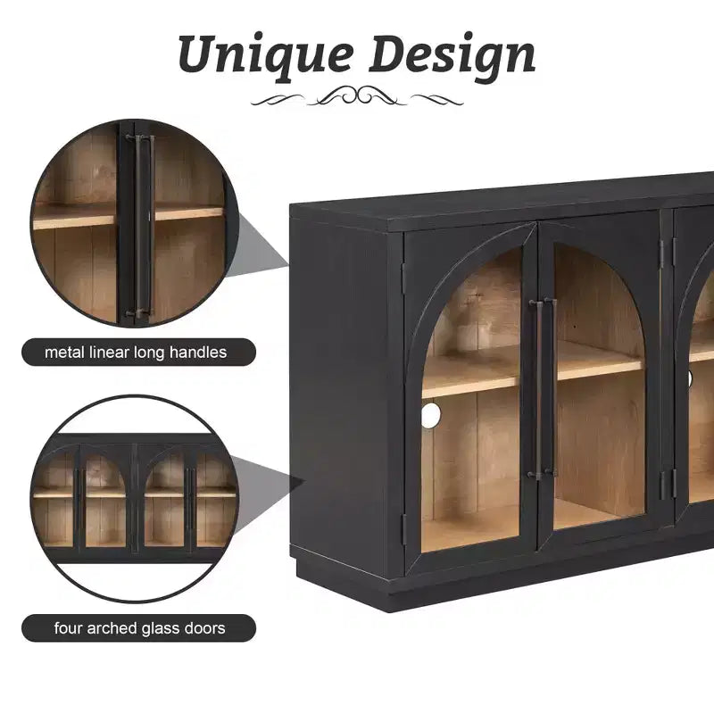 4-Door Large Storage Sideboard Buffet Cabinet with Glass Doors