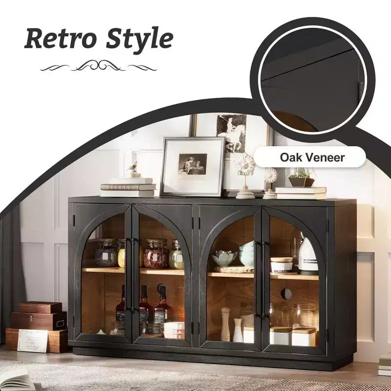 4-Door Large Storage Sideboard Buffet Cabinet with Glass Doors