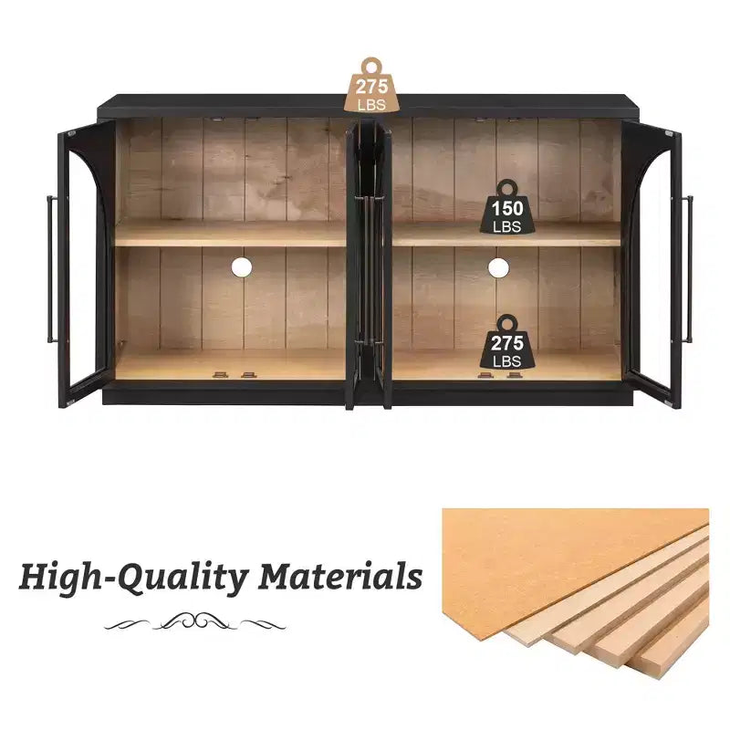 4-Door Large Storage Sideboard Buffet Cabinet with Glass Doors
