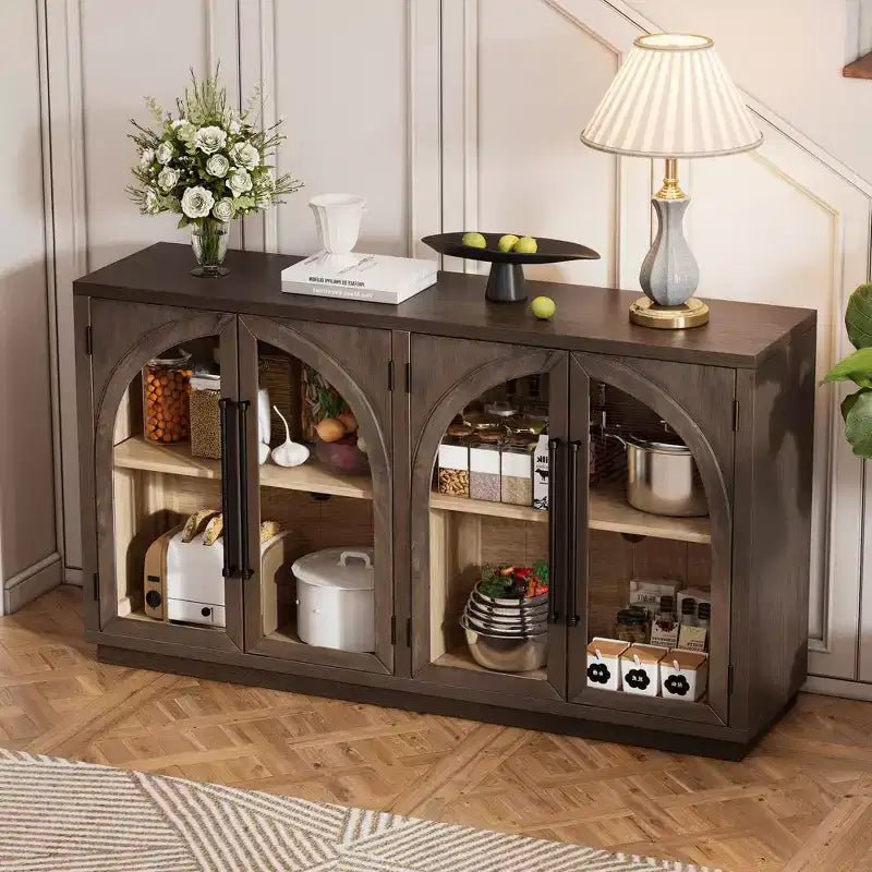 4-Door Large Storage Sideboard Buffet Cabinet with Glass Doors