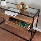 Glass-Top Console Table with Storage - Brown