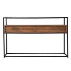 Glass-Top Console Table with Storage - Brown