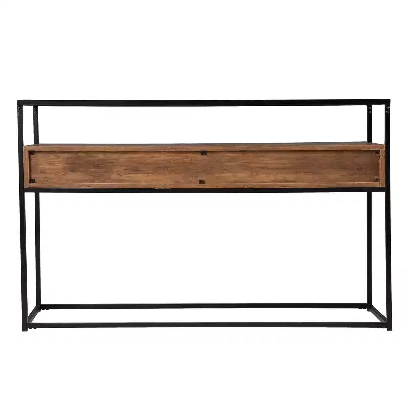 Glass-Top Console Table with Storage - Brown