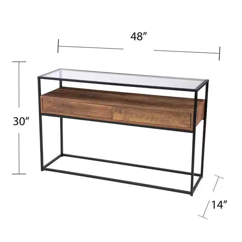 Glass-Top Console Table with Storage - Brown