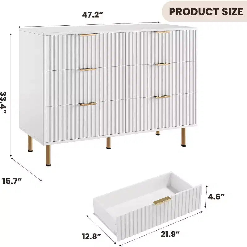 Bedroom Dresser Sets, 6 Drawer Dresser for Bedroom, Modern Chest with Spacious Deep Drawers, Wooden Organizer, for Living Room, Hallway
