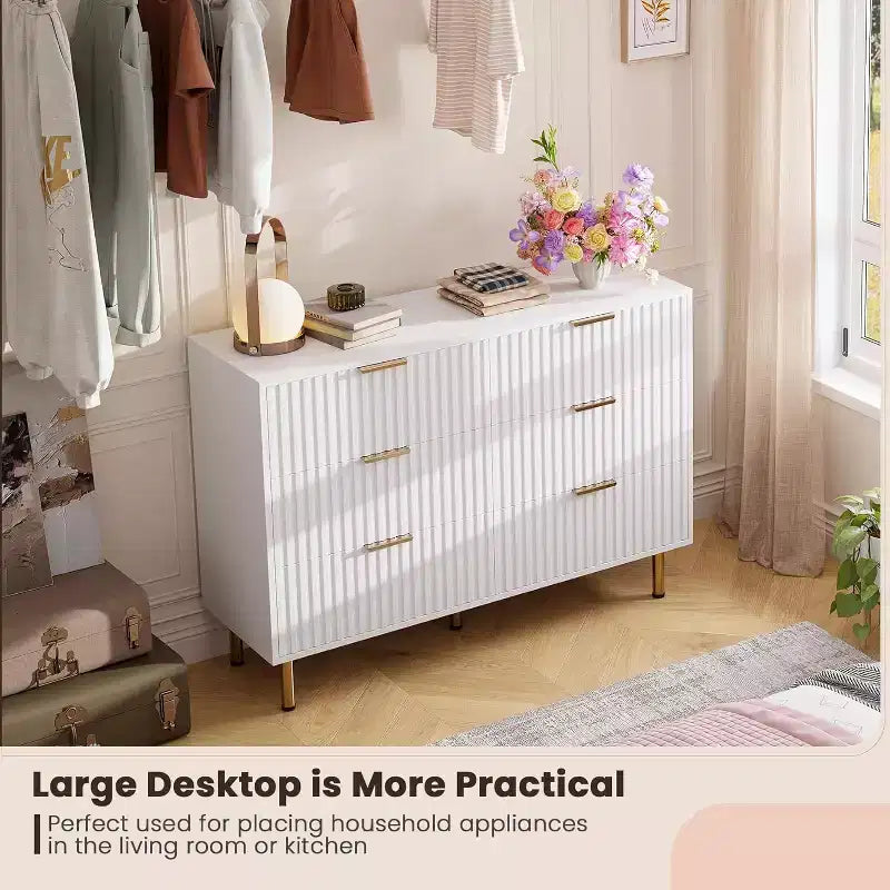 Bedroom Dresser Sets, 6 Drawer Dresser for Bedroom, Modern Chest with Spacious Deep Drawers, Wooden Organizer, for Living Room, Hallway