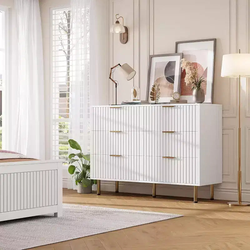 Bedroom Dresser Sets, 6 Drawer Dresser for Bedroom, Modern Chest with Spacious Deep Drawers, Wooden Organizer, for Living Room, Hallway