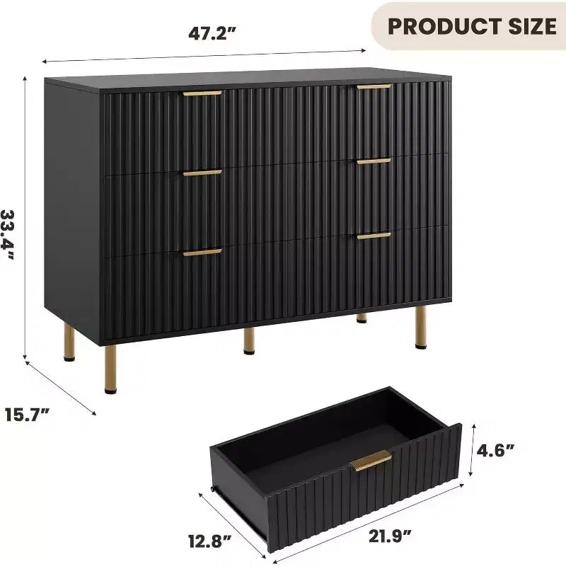 Bedroom Dresser Sets, 6 Drawer Dresser for Bedroom, Modern Chest with Spacious Deep Drawers, Wooden Organizer, for Living Room, Hallway