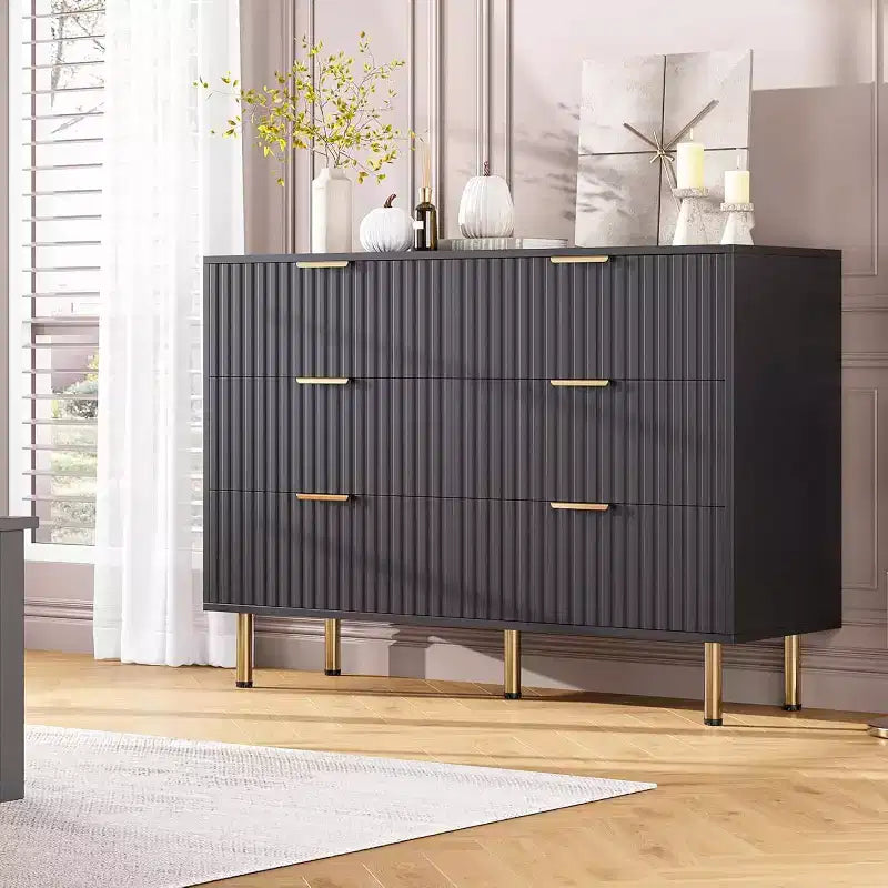 Bedroom Dresser Sets, 6 Drawer Dresser for Bedroom, Modern Chest with Spacious Deep Drawers, Wooden Organizer, for Living Room, Hallway