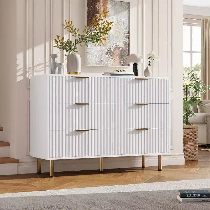 Bedroom Dresser Sets, 6 Drawer Dresser for Bedroom, Modern Chest with Spacious Deep Drawers, Wooden Organizer, for Living Room, Hallway