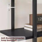 71.1 Inch Height 5-Tier Rattan Bookshelf with Storage and Open Display Shelves - Industrial Bookcase with Metal Frame for Living Room, Bedroom