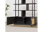 71.1 Inch Height 5-Tier Rattan Bookshelf with Storage and Open Display Shelves - Industrial Bookcase with Metal Frame for Living Room, Bedroom
