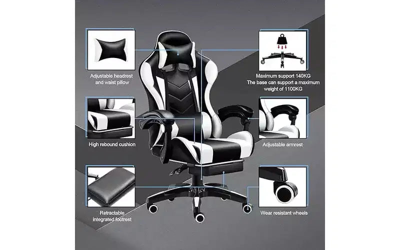 Ergonomic Gaming Chair with Lumbar Support  Sleek Racing Design