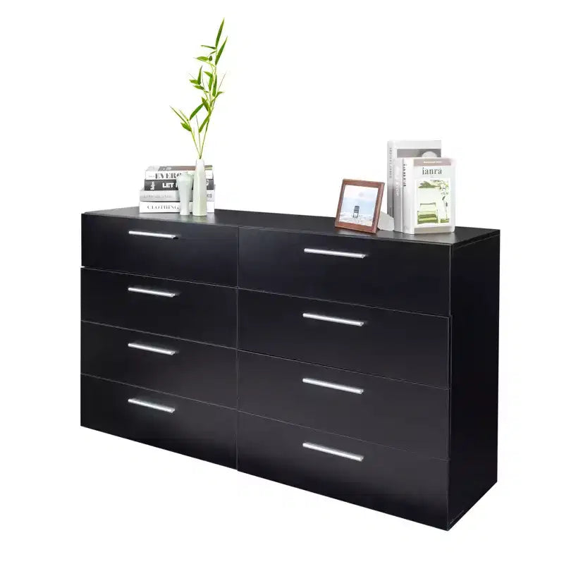 8-Drawer Black Particle Board 55.12in. W Chest of Drawers