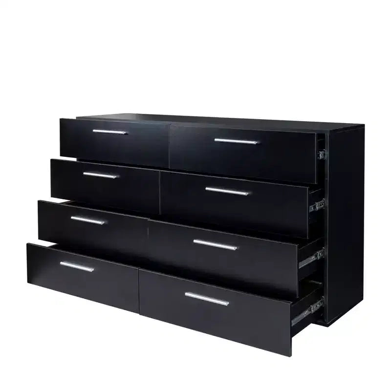 8-Drawer Black Particle Board 55.12in. W Chest of Drawers