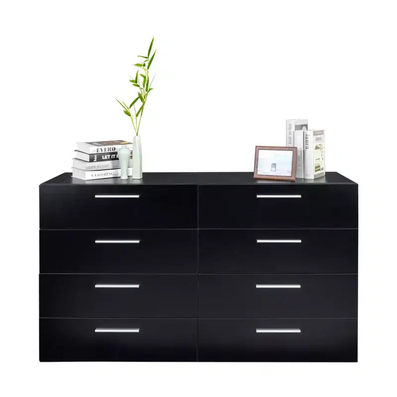 8-Drawer Black Particle Board 55.12in. W Chest of Drawers