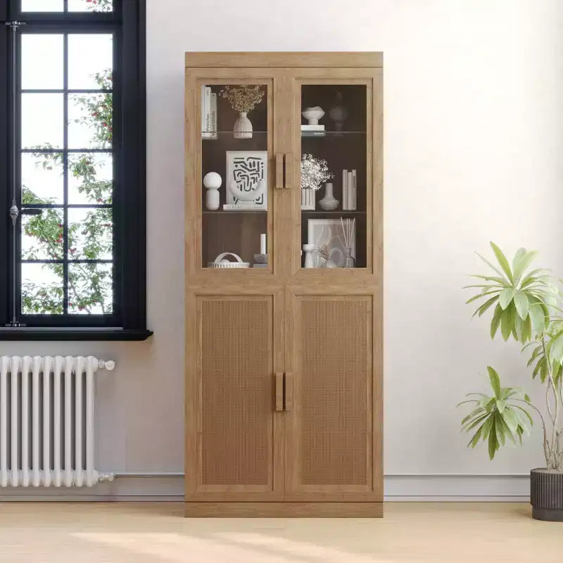 This Glass - Door Storage Cabinet Is Stylish And Elegant, With A Large - Capacity Storage Space. It Is Practical And Beautifu
