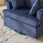 Beige Corduroy Living Room Swivel Barrel Accent Chair