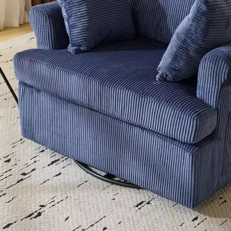 Beige Corduroy Living Room Swivel Barrel Accent Chair