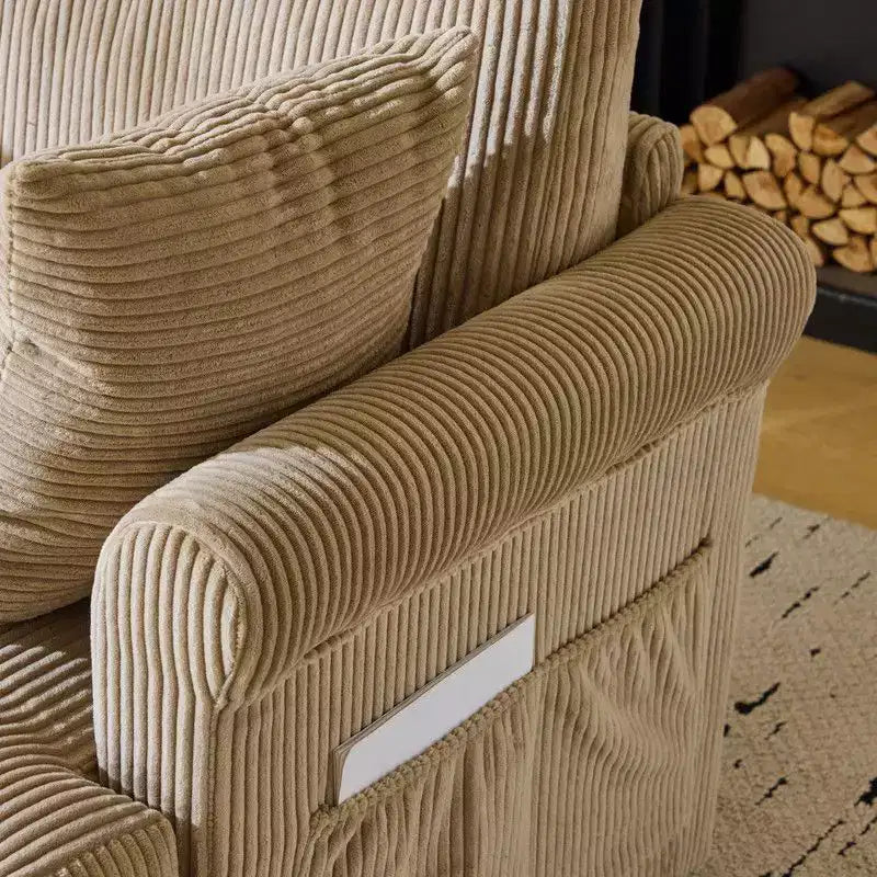 Beige Corduroy Living Room Swivel Barrel Accent Chair