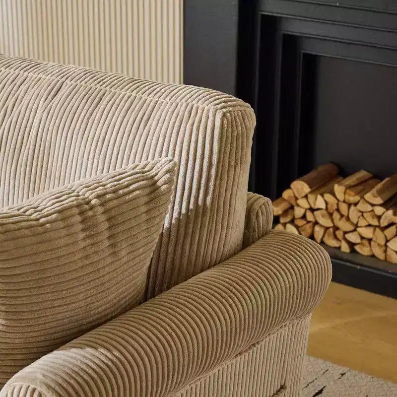 Beige Corduroy Living Room Swivel Barrel Accent Chair