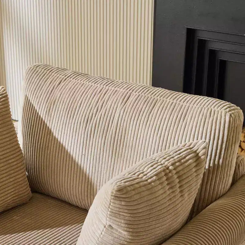 Beige Corduroy Living Room Swivel Barrel Accent Chair