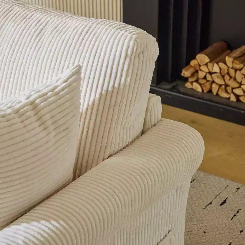 Beige Corduroy Living Room Swivel Barrel Accent Chair