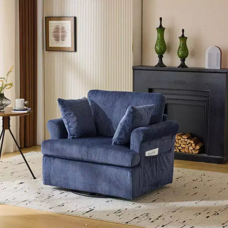 Beige Corduroy Living Room Swivel Barrel Accent Chair