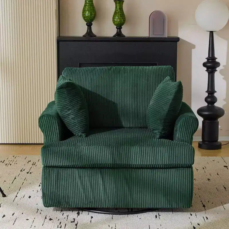 Beige Corduroy Living Room Swivel Barrel Accent Chair