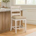 Barstool Chair Set of 2 | Padded Seats and Ladderbacks | Dual Tone Weathered White Brown