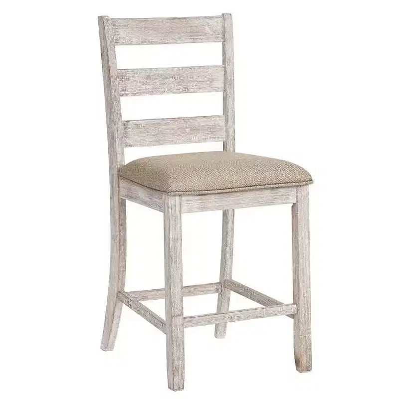 Barstool Chair Set of 2 | Padded Seats and Ladderbacks | Dual Tone Weathered White Brown
