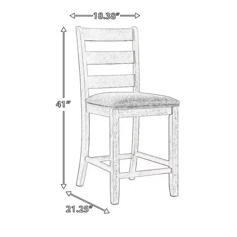Barstool Chair Set of 2 | Padded Seats and Ladderbacks | Dual Tone Weathered White Brown