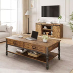 Coffee Table with Drawers 41 Large Center Table with Storage Rectangular Cocktail Table Tables Retro Living Room Table Vintage Tea Table,Brown