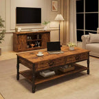 Coffee Table with Drawers 41 Large Center Table with Storage Rectangular Cocktail Table Tables Retro Living Room Table Vintage Tea Table,Brown